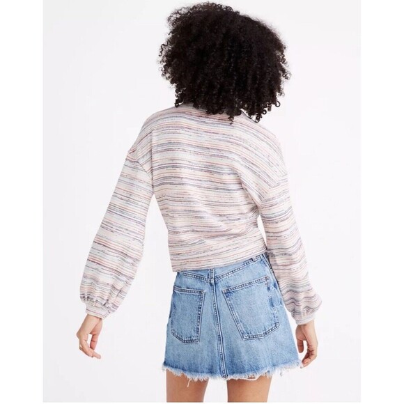 Madewell Womens Bubble Sleeve Sweater Crop Top Rainbow Stripe AI240 XXS - Picture 2 of 10